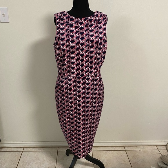 Boden Dress Women’s Size 12R Pink White Navy Retro Martha Seamed Sheath Dress - Picture 1 of 14